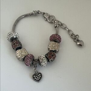 Silver Tone Pink Chunky Charm Bracelet Extender